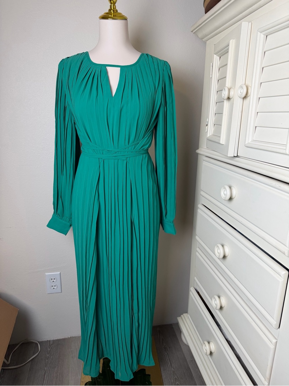 Ellison Teal Pleated Long-Sleeve Maxi Dress